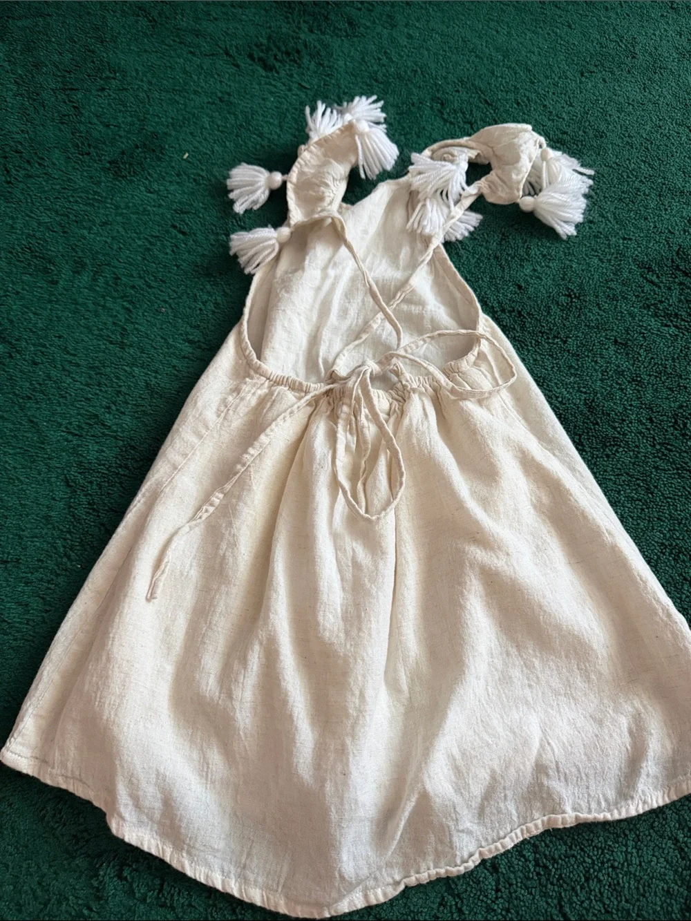Girls' linen Cream Tassel Back-Tie Summer Dress